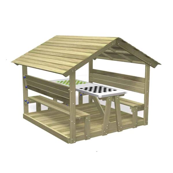 Roofed Seat with Table & GameTop with Base