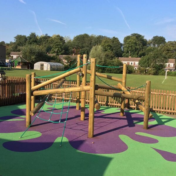 Play equipment on wet pour rubber surfacing