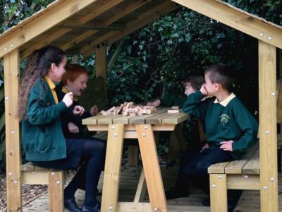 Timber Roofed Seat With Table and Bench