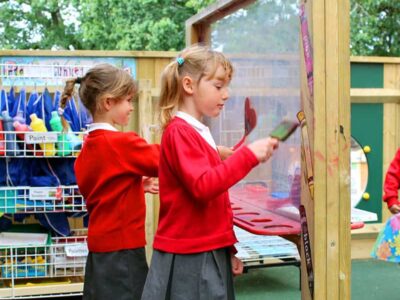 Children Paining on the Poly Painting Station in a play area