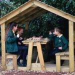 Children Playing In Roofed Seat with Table and Base