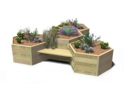 Four Hexagonal Planters with Three Seats