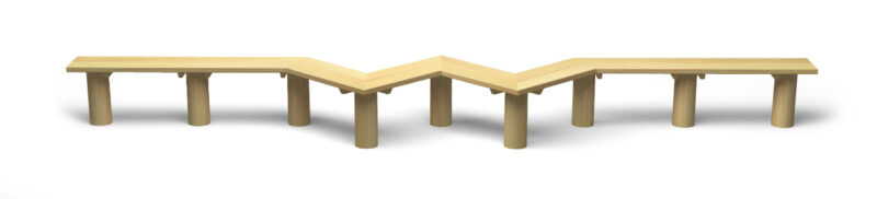 Post-Mounted Timber Bench In An Asymmetrical Shape