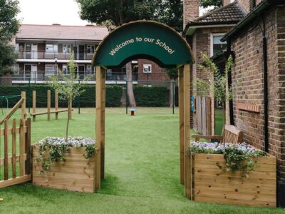 Welcome Arch with Planters In Play Ground