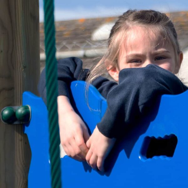Girl on rocky split traverse