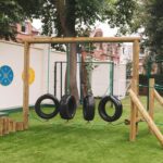 Tyre crossing play equipment installed in school playground