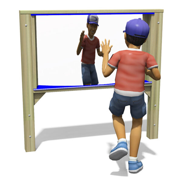 Post Mounted Double Sided Convex Mirror with a child infront of it