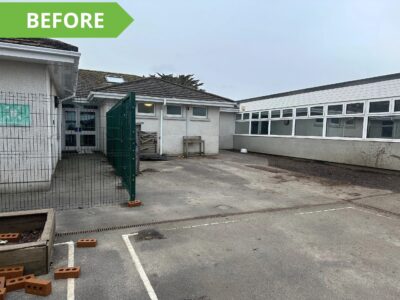 Exterior of school building before Schoolscapes play equipment