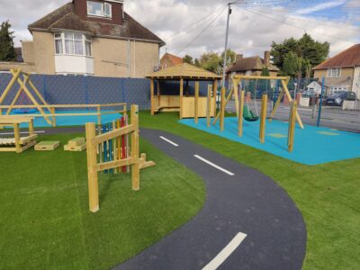 artificial grass and wet pour surfacing