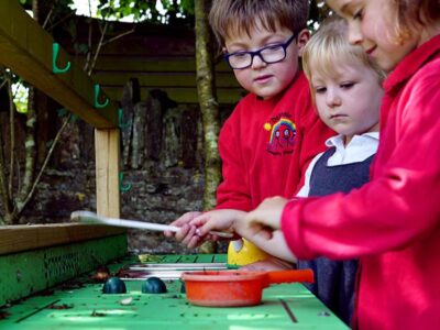Children playing with Schoolscapes mud kitchen